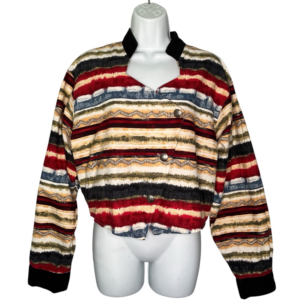 Vintage Banjo Western Striped Cropped Shirt Jacket USA Cowgirl Rodeo